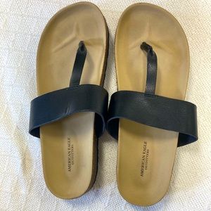 American Eagle Cork Bottom Black Leather Sandals. Cork Bottom. NEW!